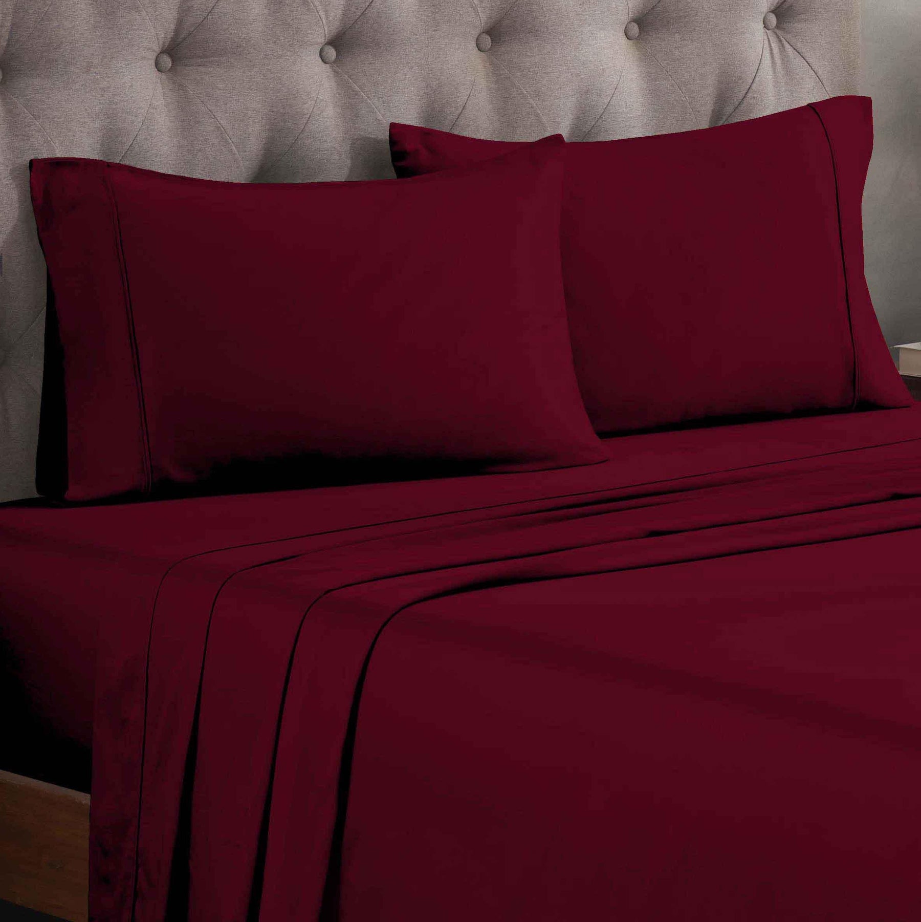 Egyptian Cotton 300 Thread Count Solid Deep Pocket Bed Sheet Set - Burgundy