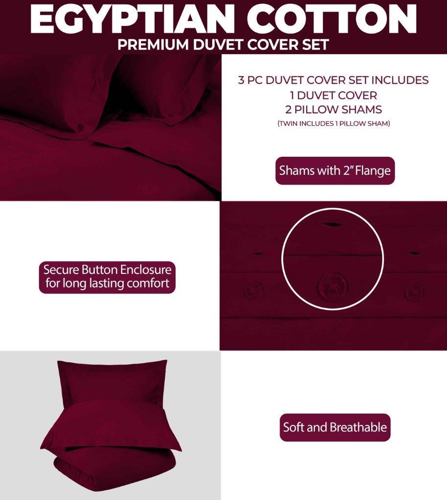 Egyptian Cotton 400 Thread Count Solid Luxury Duvet Cover Set - Burgundy