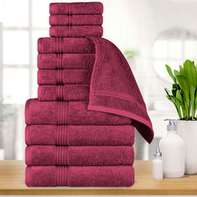 Egyptian Cotton Highly Absorbent Solid 12 Piece Ultra Soft Towel Set - Burgundy