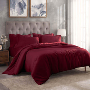 Egyptian Cotton 300 Thread Count Solid Luxury Duvet Cover Set - Burgundy