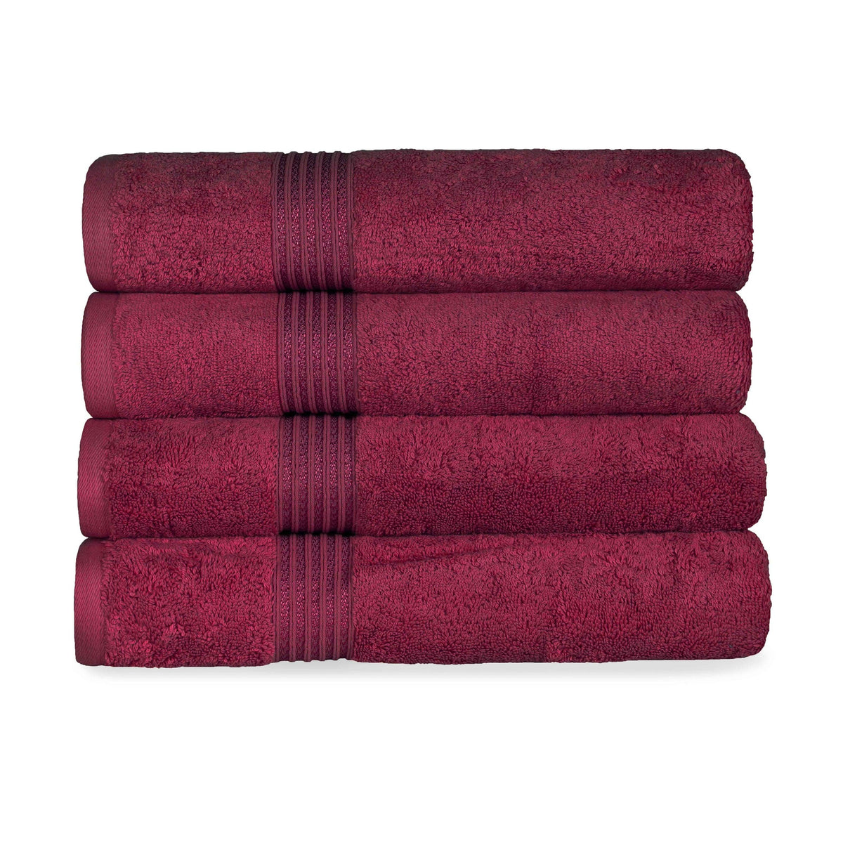 Egyptian Cotton Highly Absorbent Solid 4 Piece Bath Towel Set - Burgundy