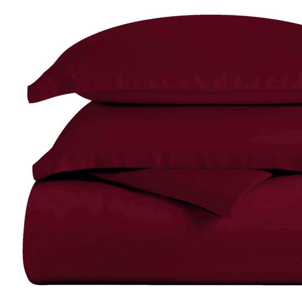 Egyptian Cotton 300 Thread Count Solid Luxury Duvet Cover Set - Burgundy