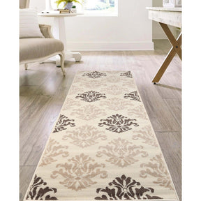 Casper Damask Floral Area Rug Or Runner Rug - Beige