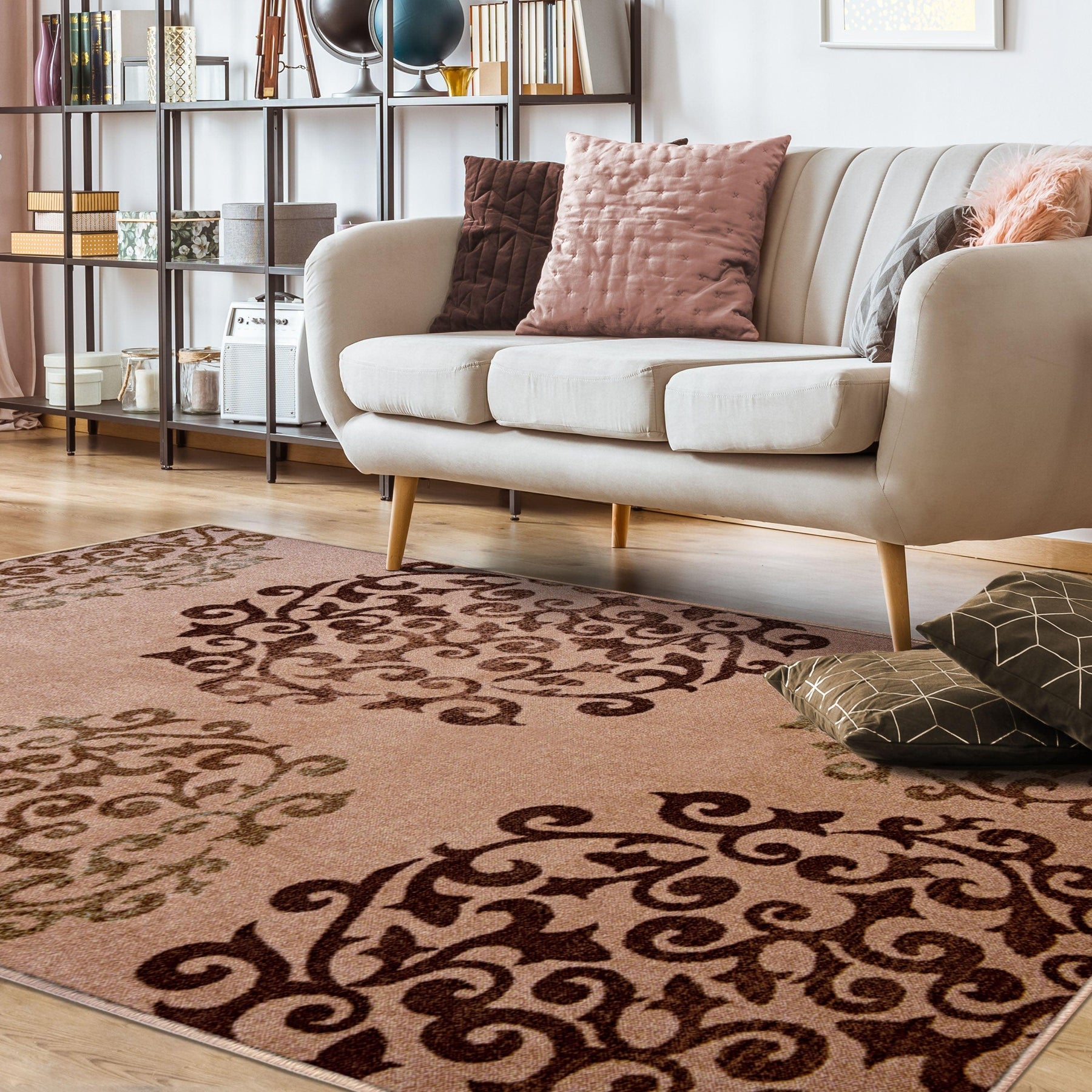 Amber Floral Scroll Medallion Non-Slip Washable Indoor Area Rug or Runner - Rugs by Superior - Superior 