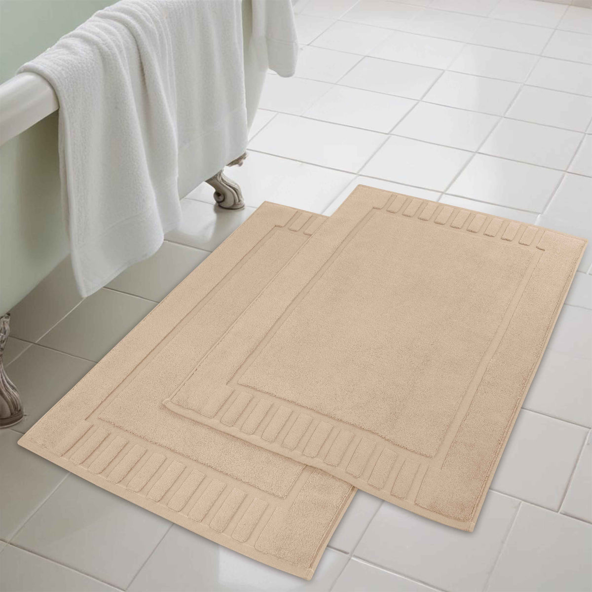 Leo Cotton Solid Modern Absorbent Heavy Washable Bath Mat Set of 2