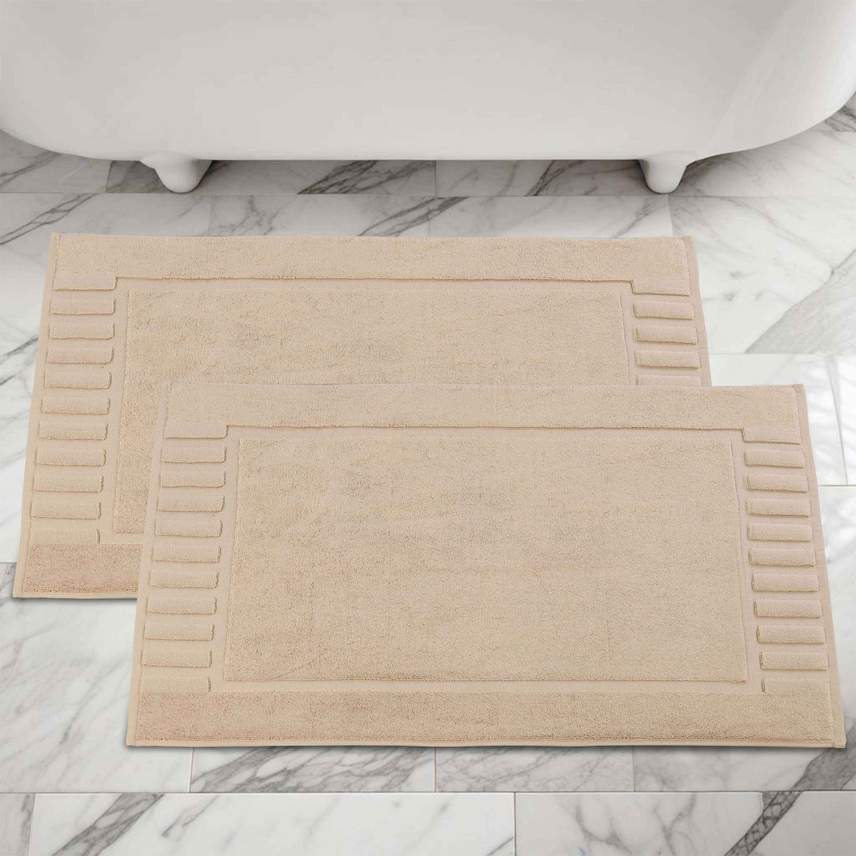 Leo Cotton Solid Modern Absorbent Heavy Washable Bath Mat Set of 2