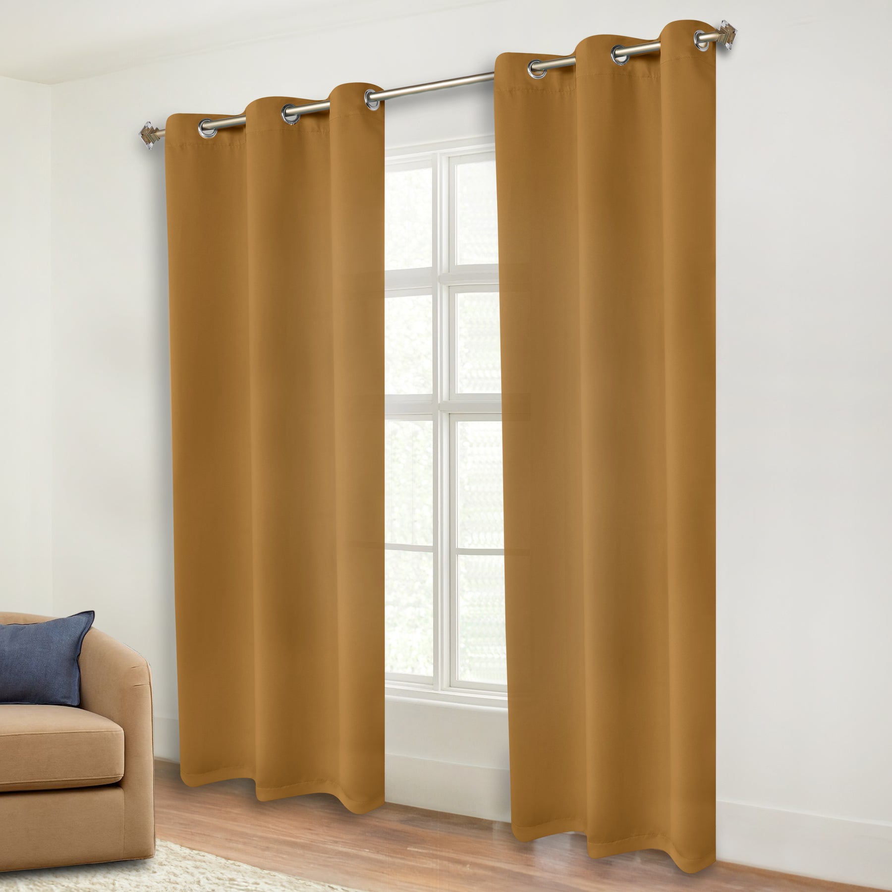 Classic Modern Solid Room Darkening Blackout Curtain Panels, Set of 2 - Camel