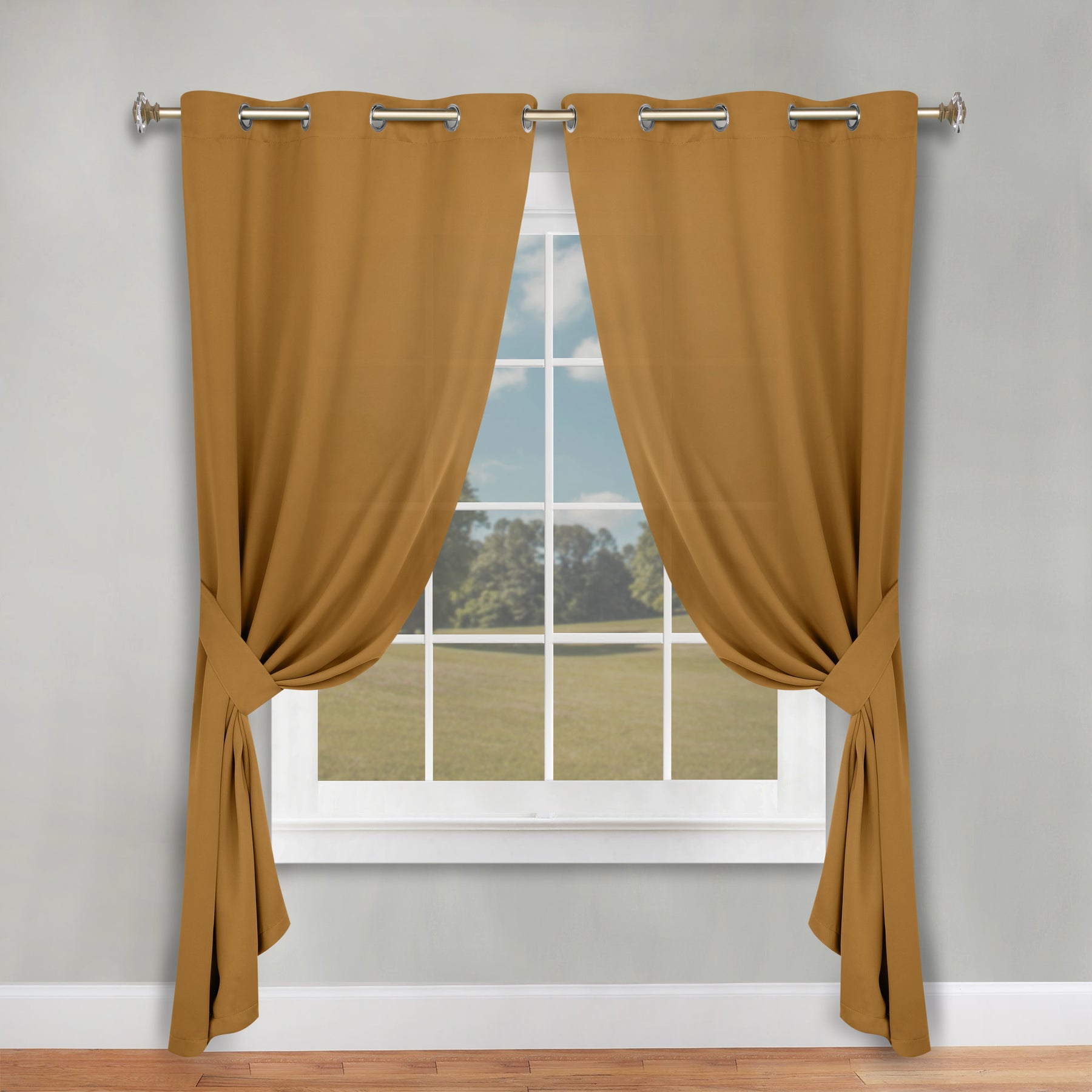 Classic Modern Solid Room Darkening Blackout Curtain Panels, Set of 2 - Camel