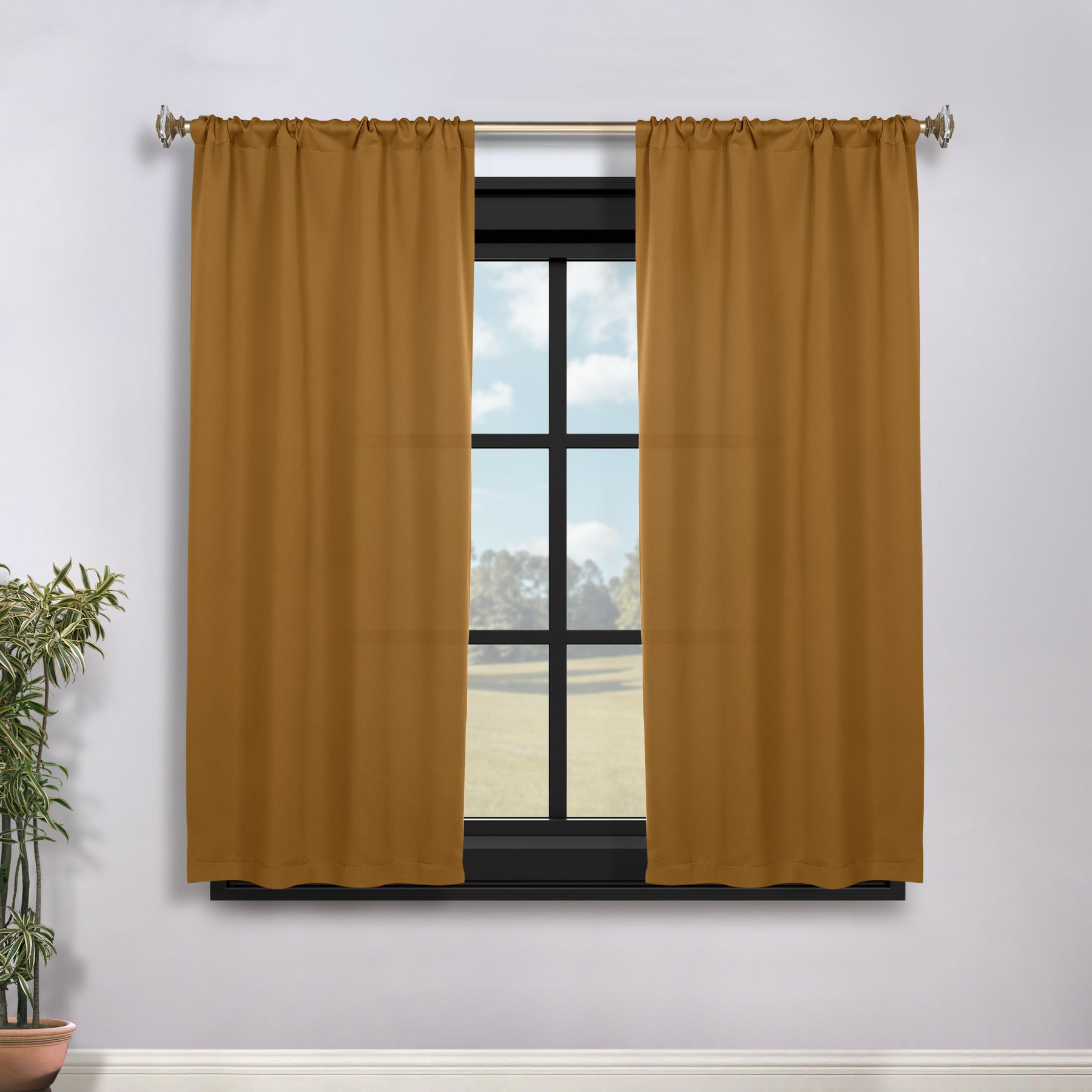 Solid Room Darkening Rod Pocket Blackout Curtain Panels, Set of 2 - Camel