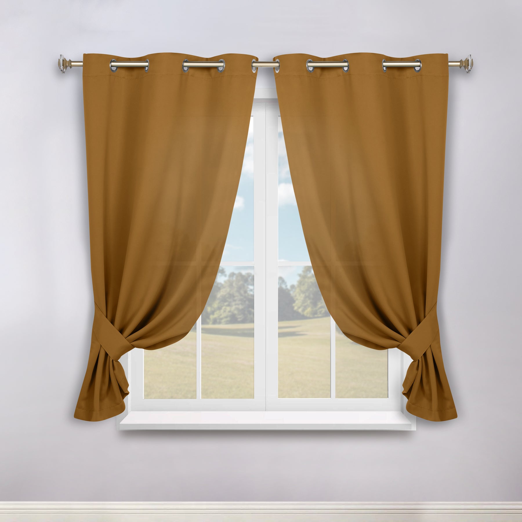 Classic Modern Solid Room Darkening Blackout Curtain Panels, Set of 2 - Camel