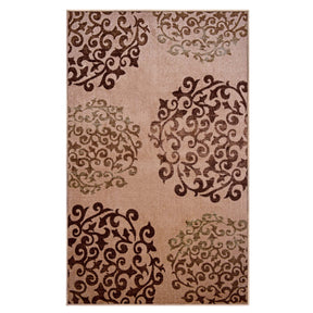 Amber Floral Scroll Medallion Non-Slip Washable Indoor Area Rug or Runner - Camel