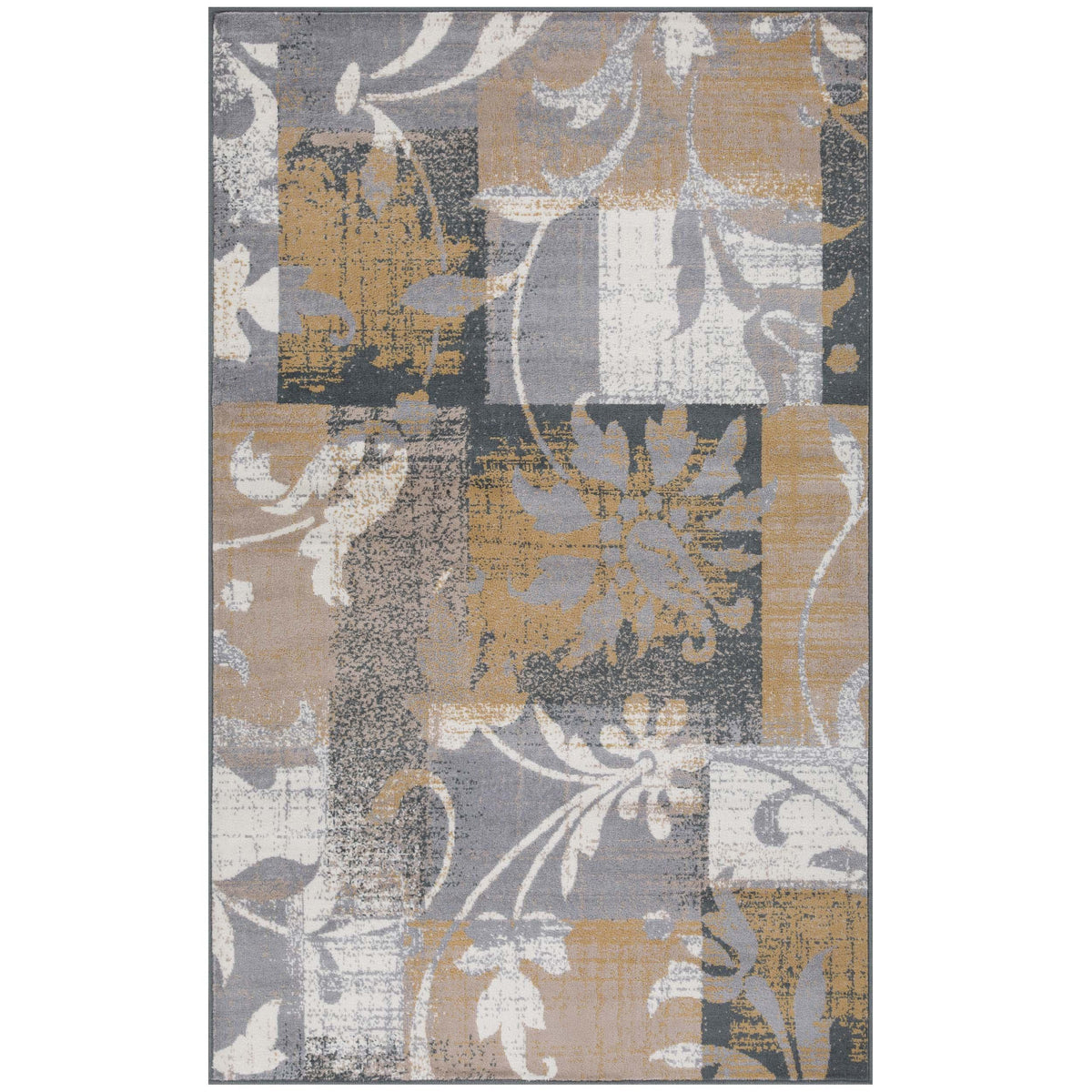 Pastiche Contemporary Floral Patchwork Indoor Area Rug or Runner - Camel