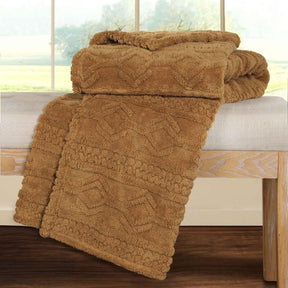 Arctic Boho Knit Jacquard Fleece Plush Medium Weight Fluffy Blanket - Camel