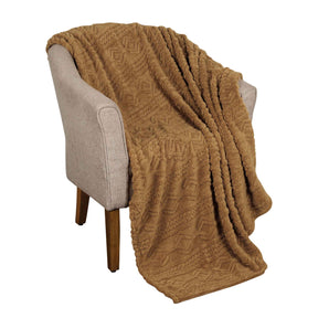 Arctic Boho Knit Jacquard Fleece Plush Medium Weight Fluffy Blanket - Camel