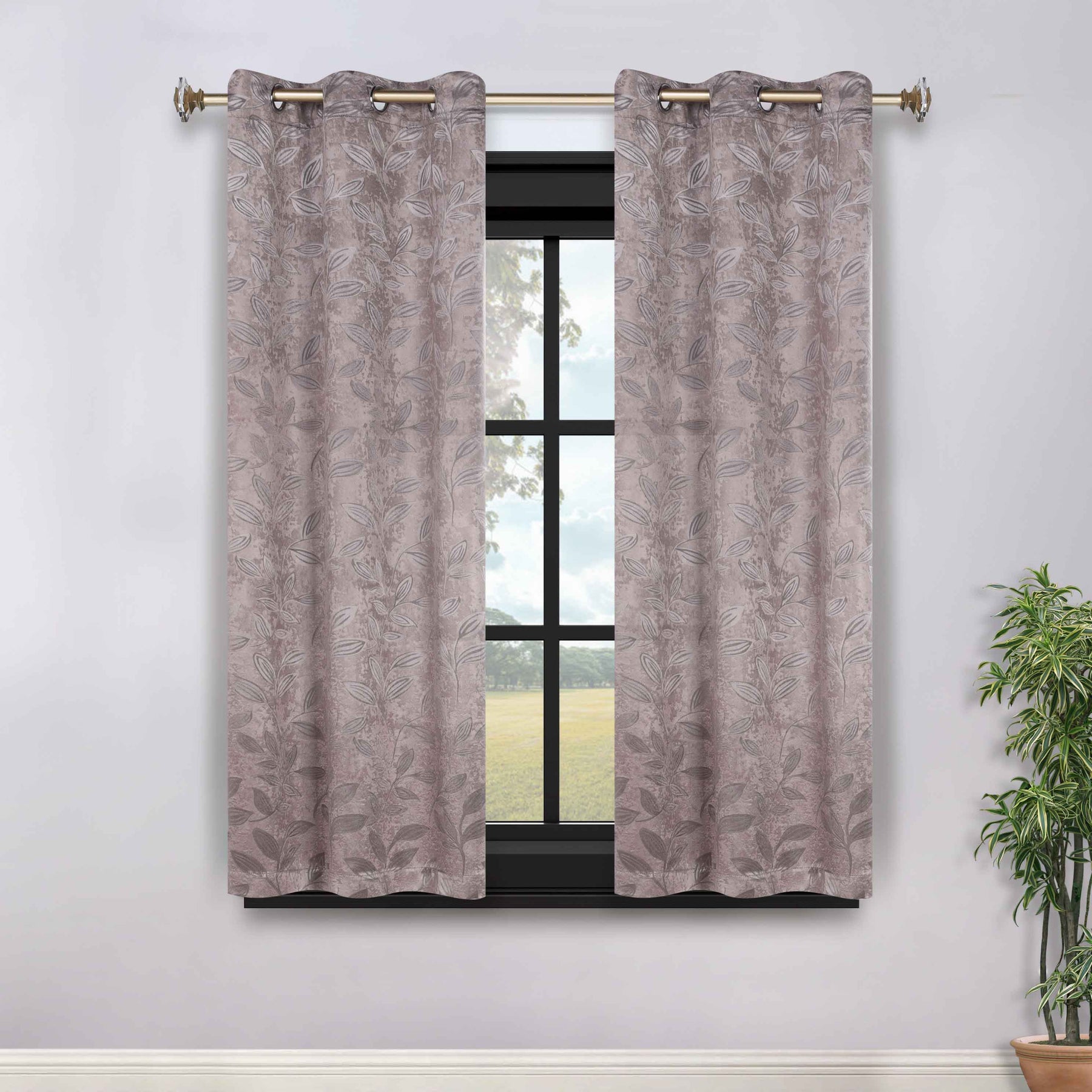 Leaves Room Darkening Grommet Blackout Curtain Panels, Set of 2 - Cappuccino