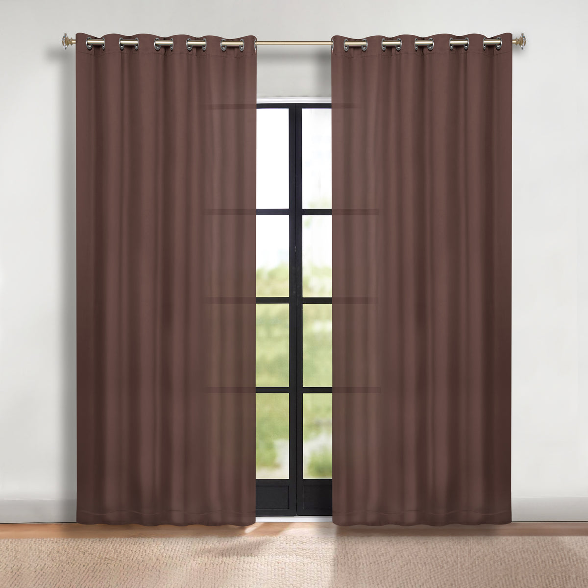 Solid Room Darkening Blackout Curtain Panels, Grommets, Set of 2 - Cappuccino