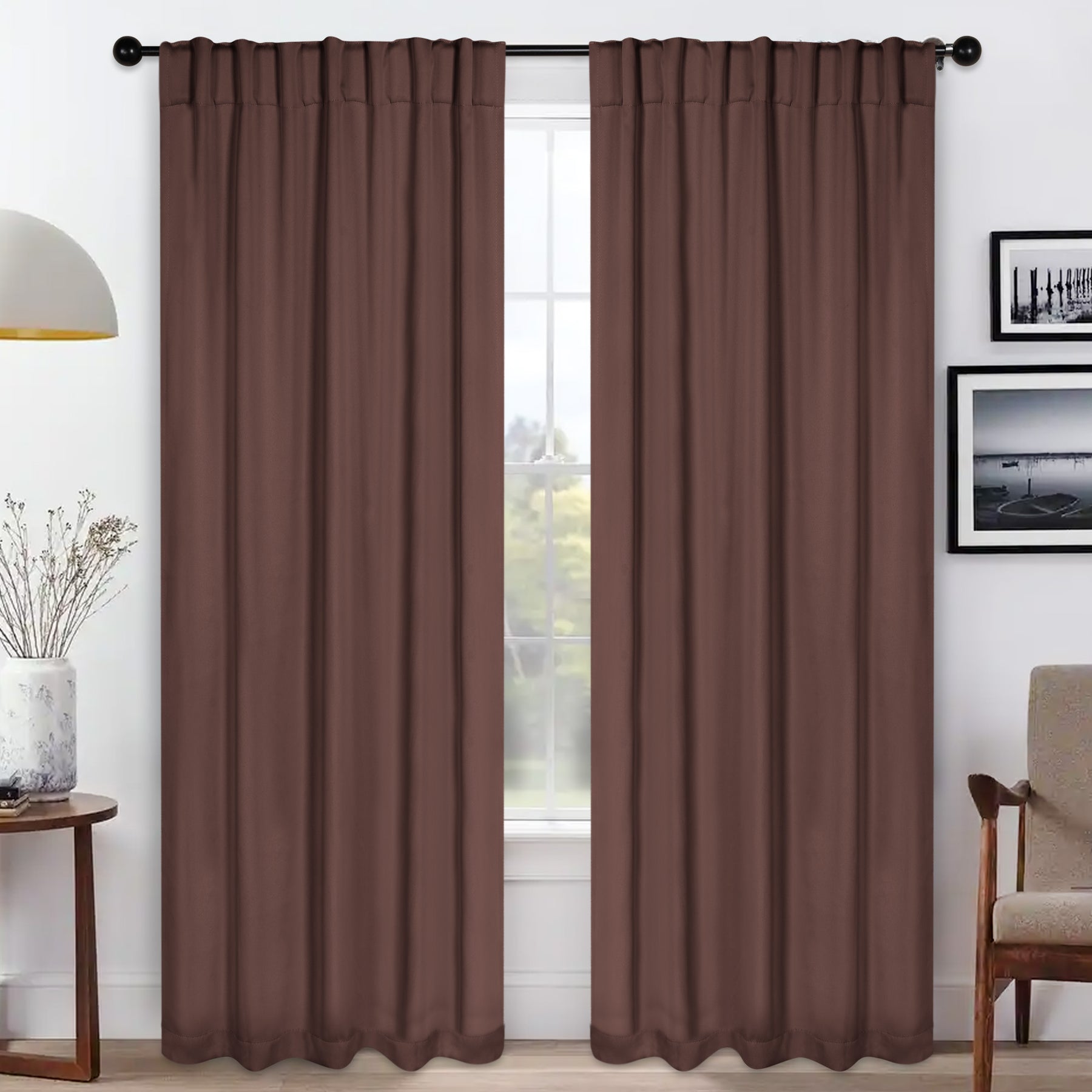 Solid Room Darkening Blackout Curtain Panels, Back Tabs, Set of 2 - Cappuccino