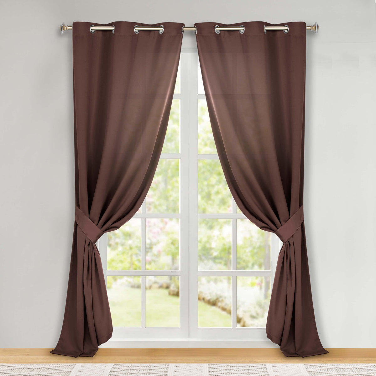 Classic Modern Solid Room Darkening Blackout Curtain Panels, Set of 2 - Cappuccino