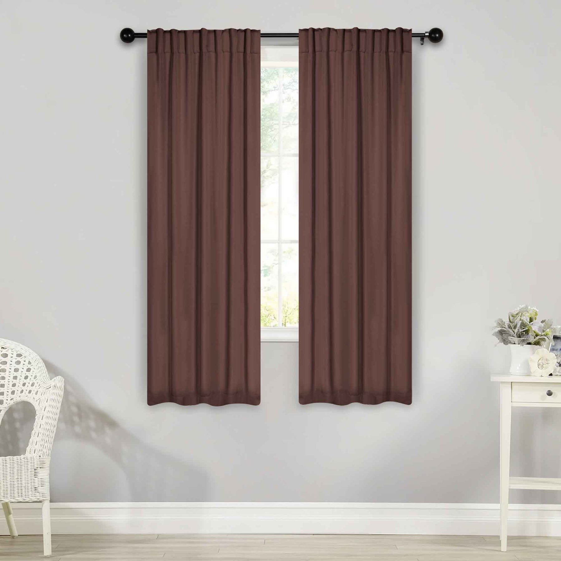 Solid Room Darkening Blackout Curtain Panels, Back Tabs, Set of 2 - Cappuccino