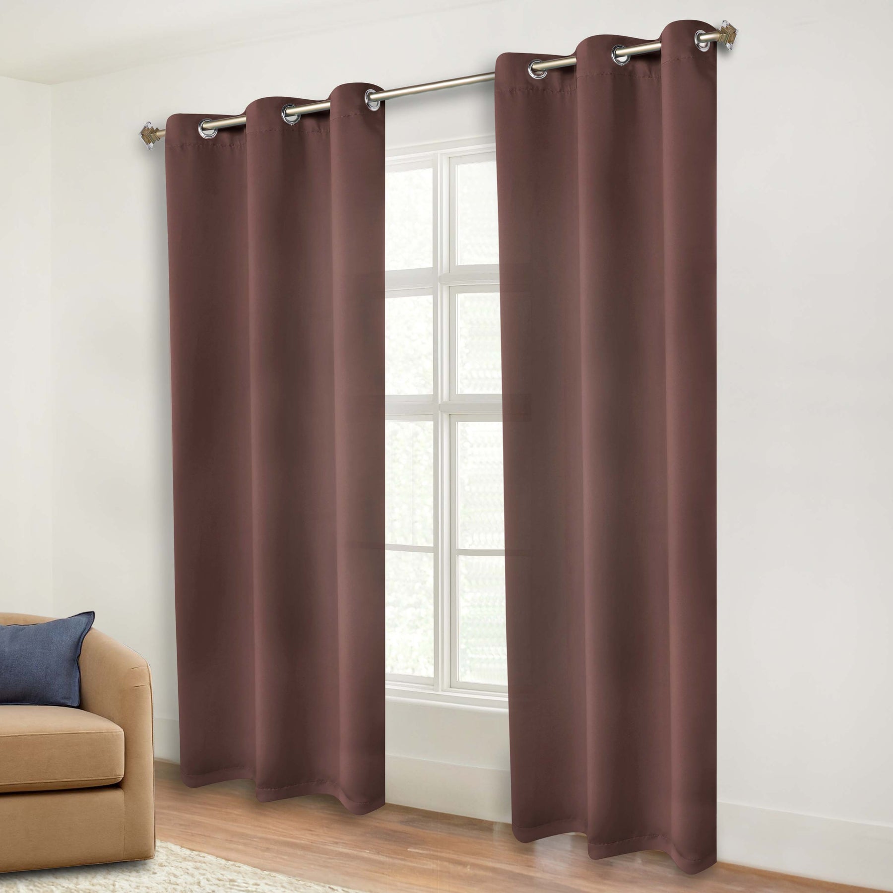 Classic Modern Solid Room Darkening Blackout Curtain Panels, Set of 2 - Cappuccino