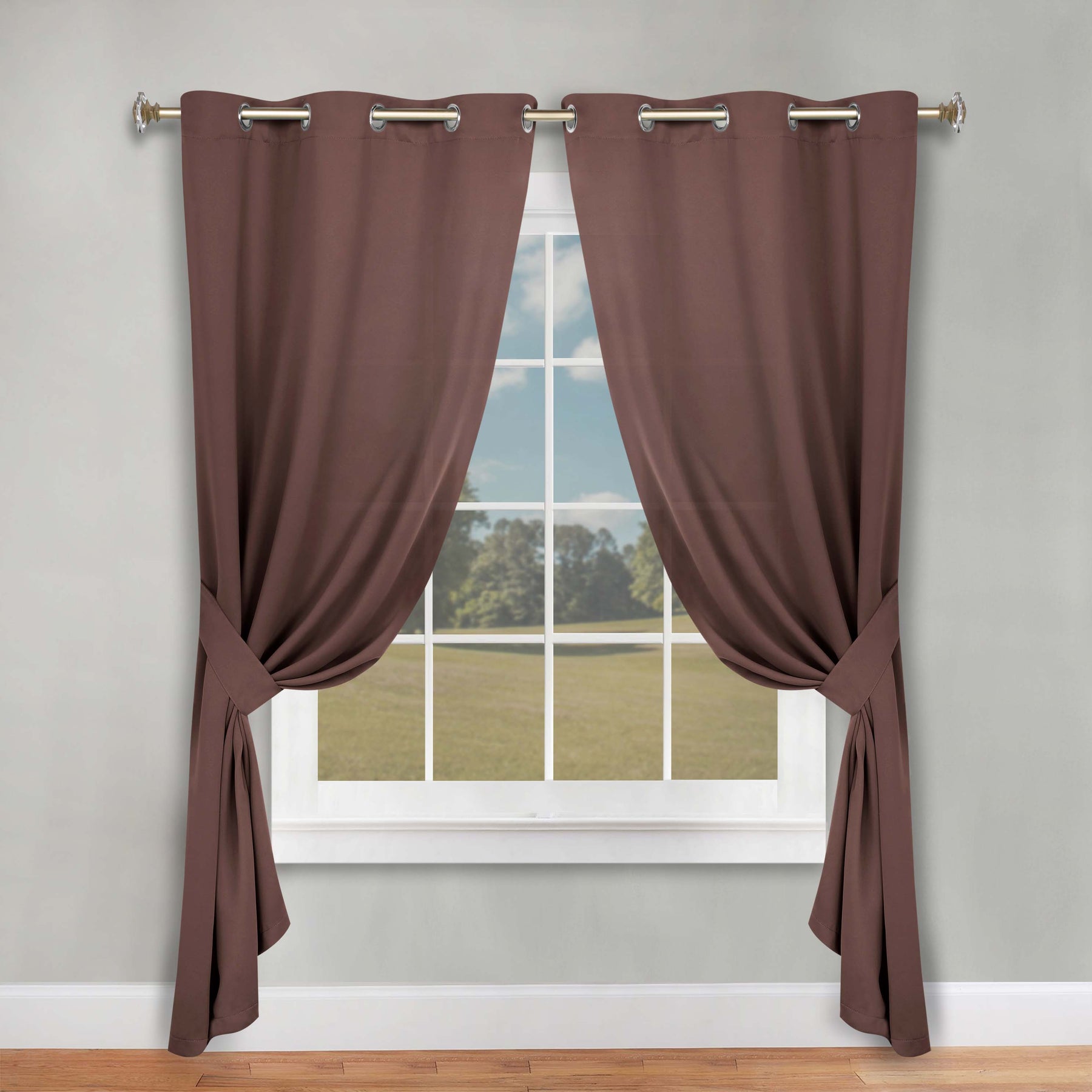 Classic Modern Solid Room Darkening Blackout Curtain Panels, Set of 2 - Cappuccino