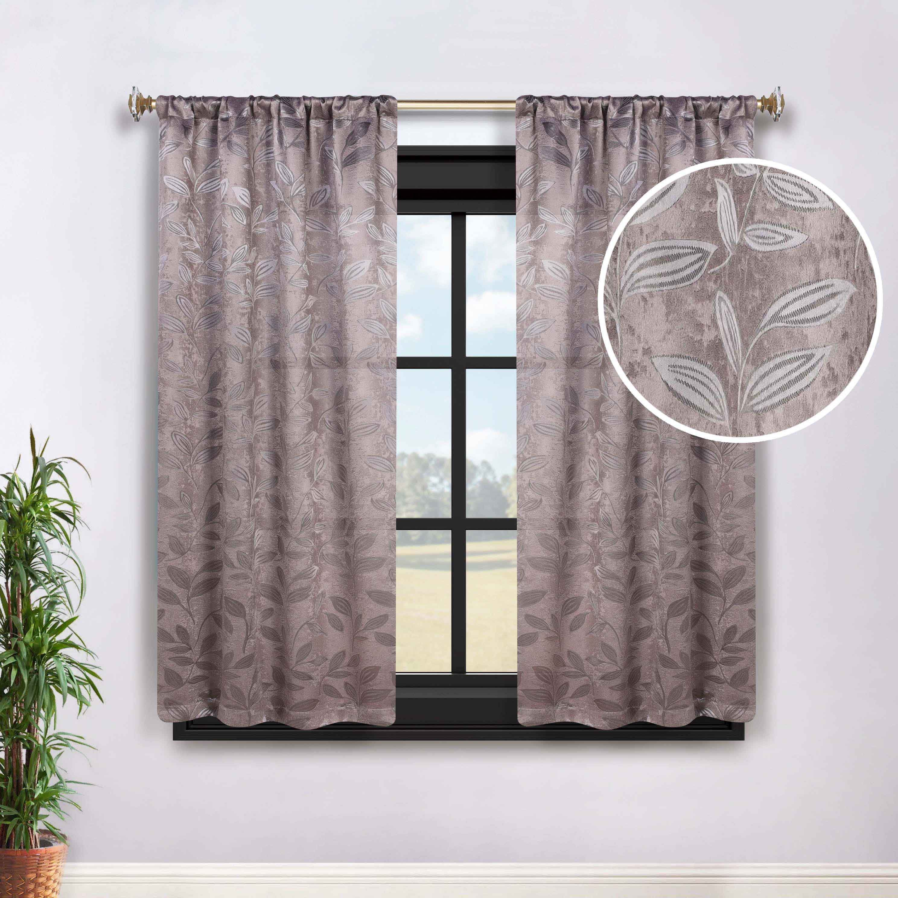 Leaves Room Darkening Washable Blackout Curtain Panels, Set of 2 - Blackout Curtains by Superior