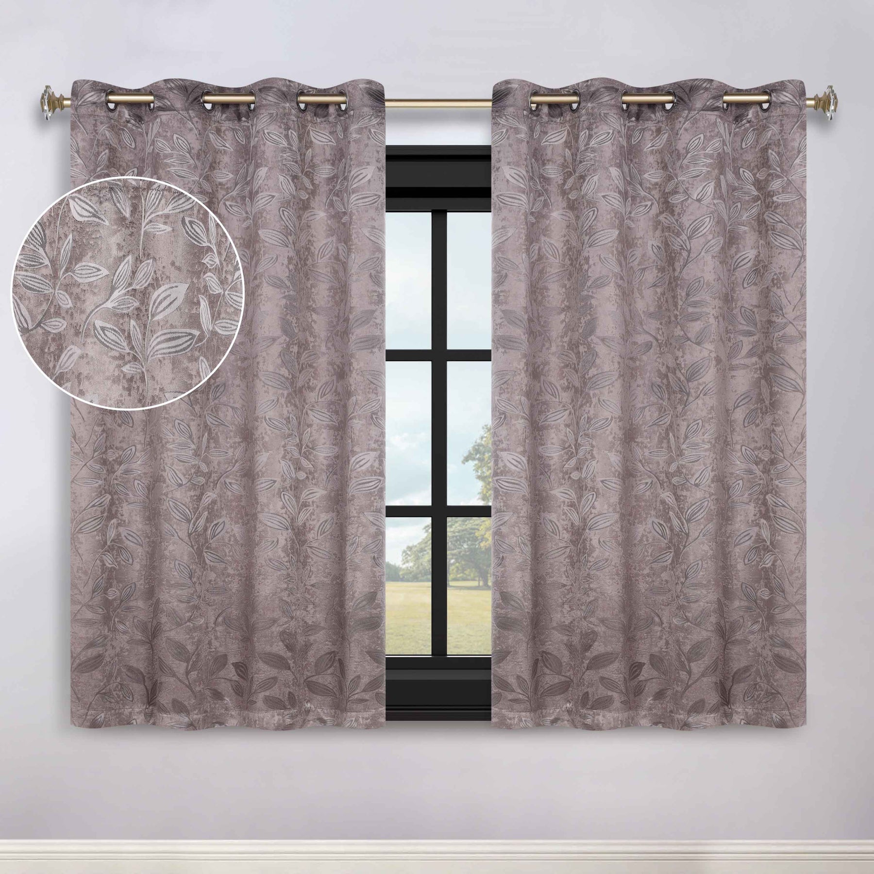 Leaves Room Darkening Grommet Blackout Curtain Panels, Set of 2 - Cappuccino