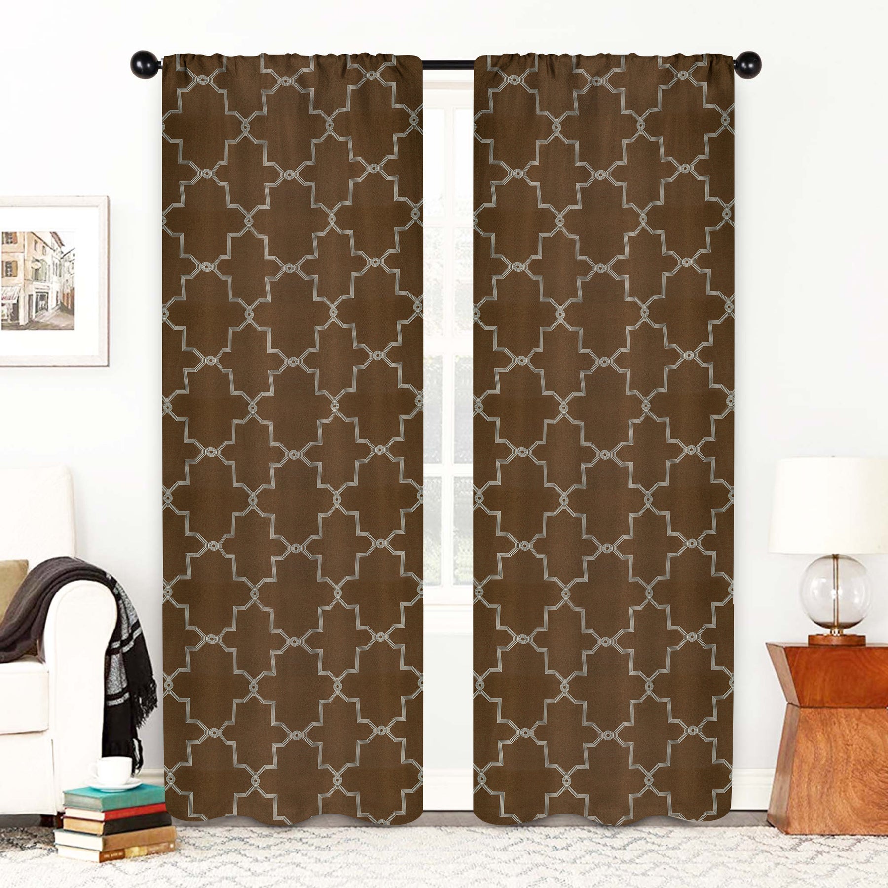 Imperial Trellis Washable Room Darkening Blackout Curtains, Set of 2