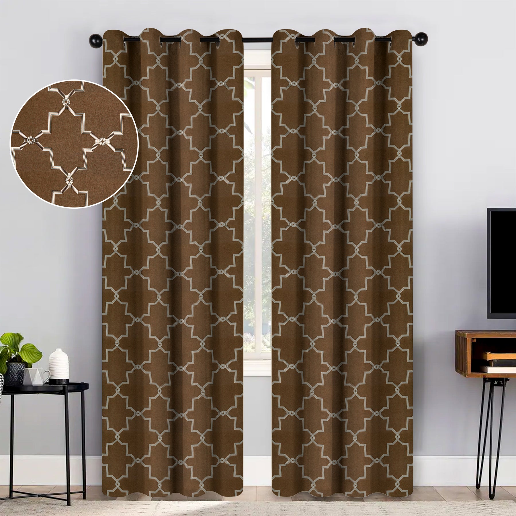 Imperial Trellis Washable Room Darkening Blackout Curtains, Set of 2