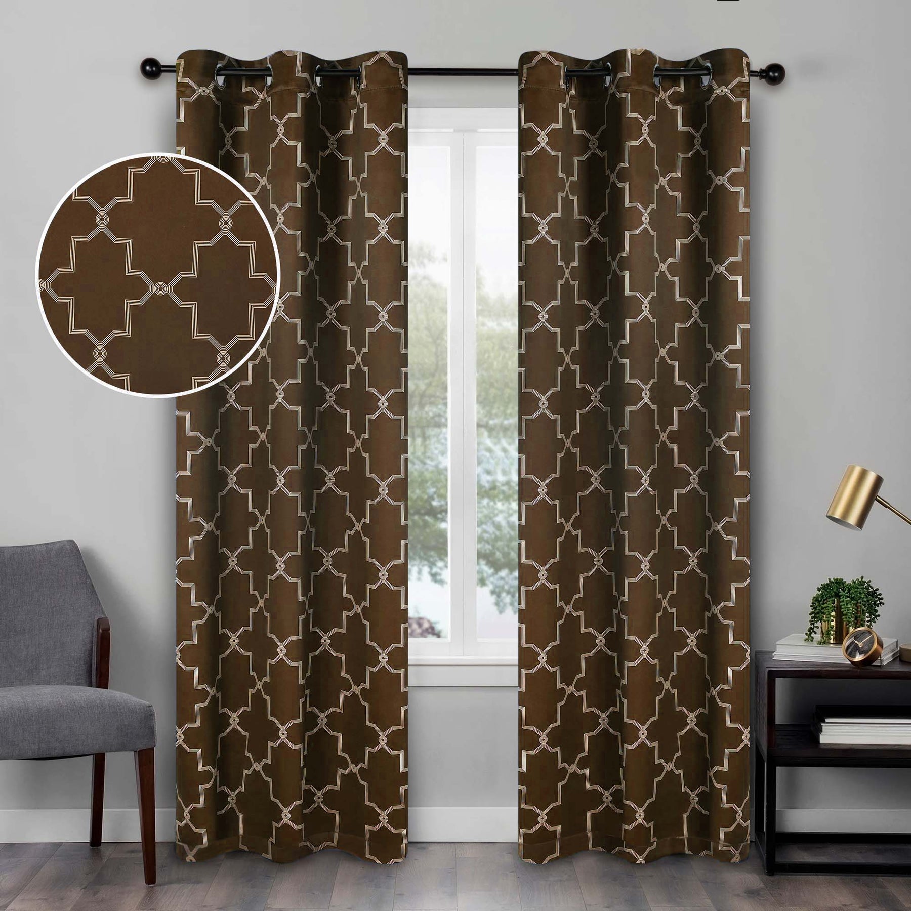 Imperial Trellis Washable Room Darkening Blackout Curtains, Set of 2