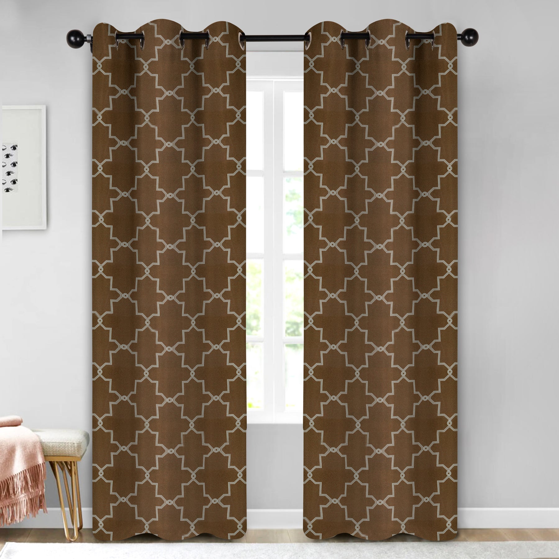 Imperial Trellis Washable Room Darkening Blackout Curtains, Set of 2