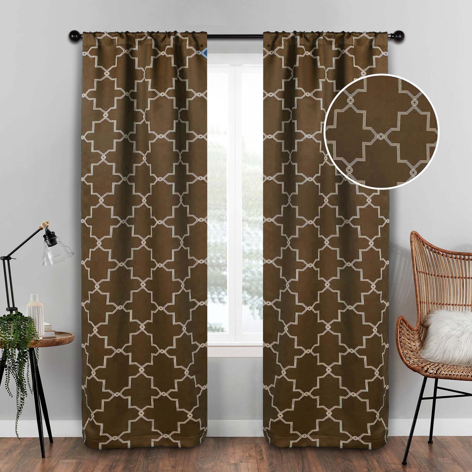 Imperial Trellis Washable Room Darkening Blackout Curtains, Set of 2