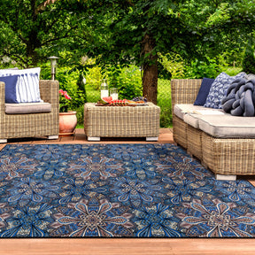 Cassidy Floral Bohemian Non-Slip Indoor Outdoor Area Rug - Blue