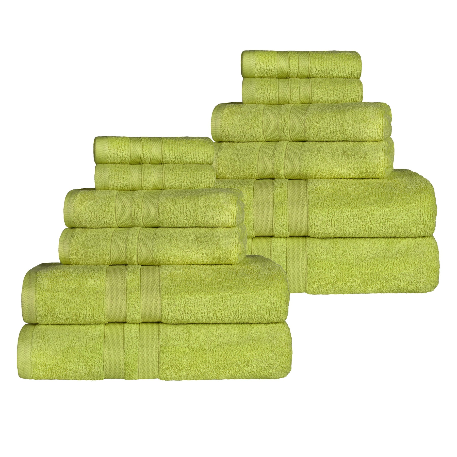 Ultra-Soft Cotton Absorbent Quick-Drying 12 Piece Assorted Towel Set - Celery