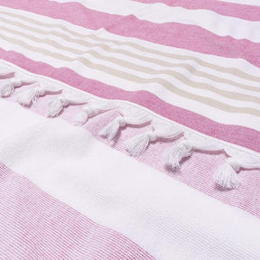 Coastal Resort Stripe Fouta 4 Piece Beach Towel with Tassels - Cerise