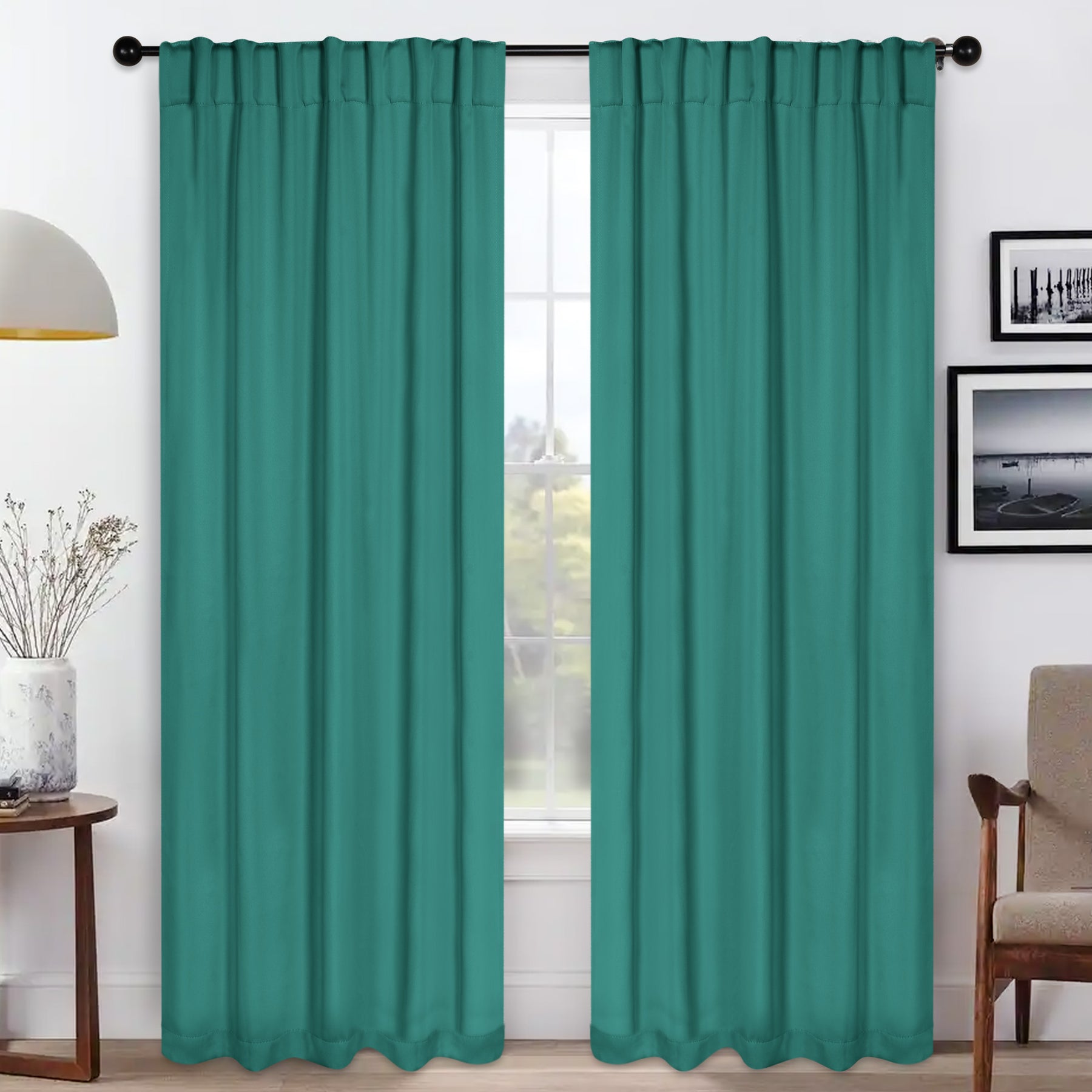 Solid Room Darkening Blackout Curtain Panels, Back Tabs, Set of 2 - CeruleanBlue