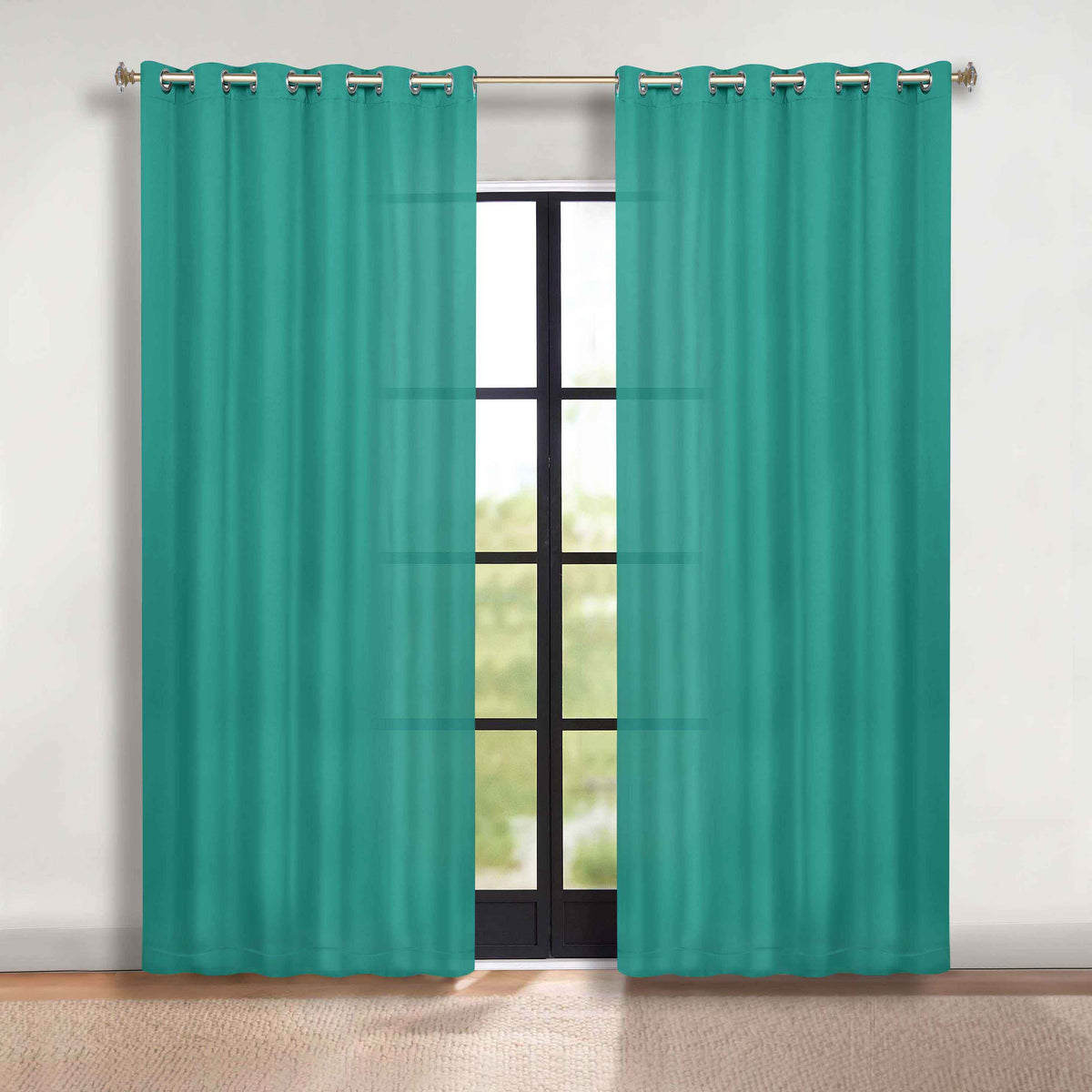 Solid Room Darkening Blackout Curtain Panels, Grommets, Set of 2 - CeruleanBlue