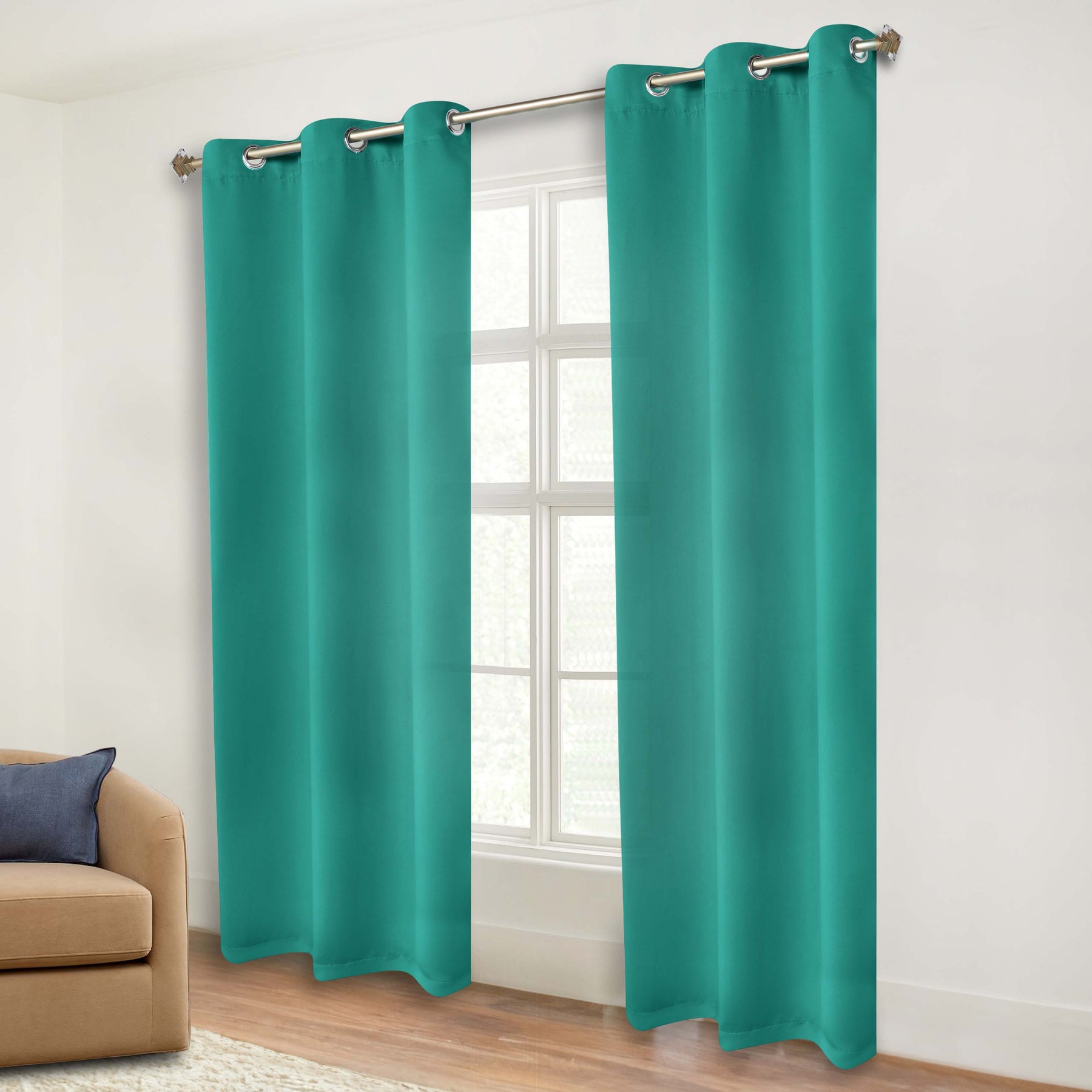 Classic Modern Solid Room Darkening Blackout Curtain Panels, Set of 2 - CeruleanBlue