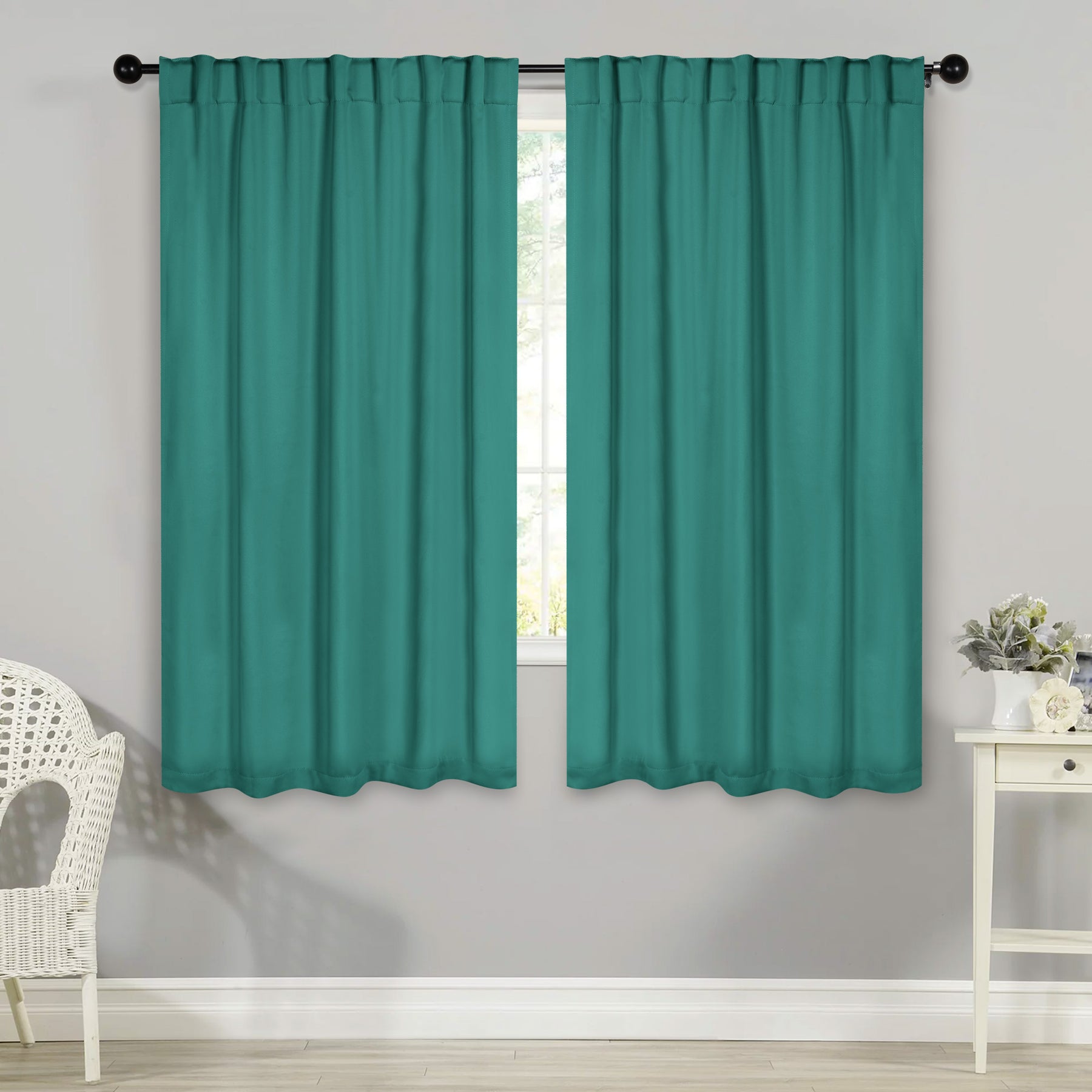 Solid Room Darkening Blackout Curtain Panels, Back Tabs, Set of 2 - CeruleanBlue