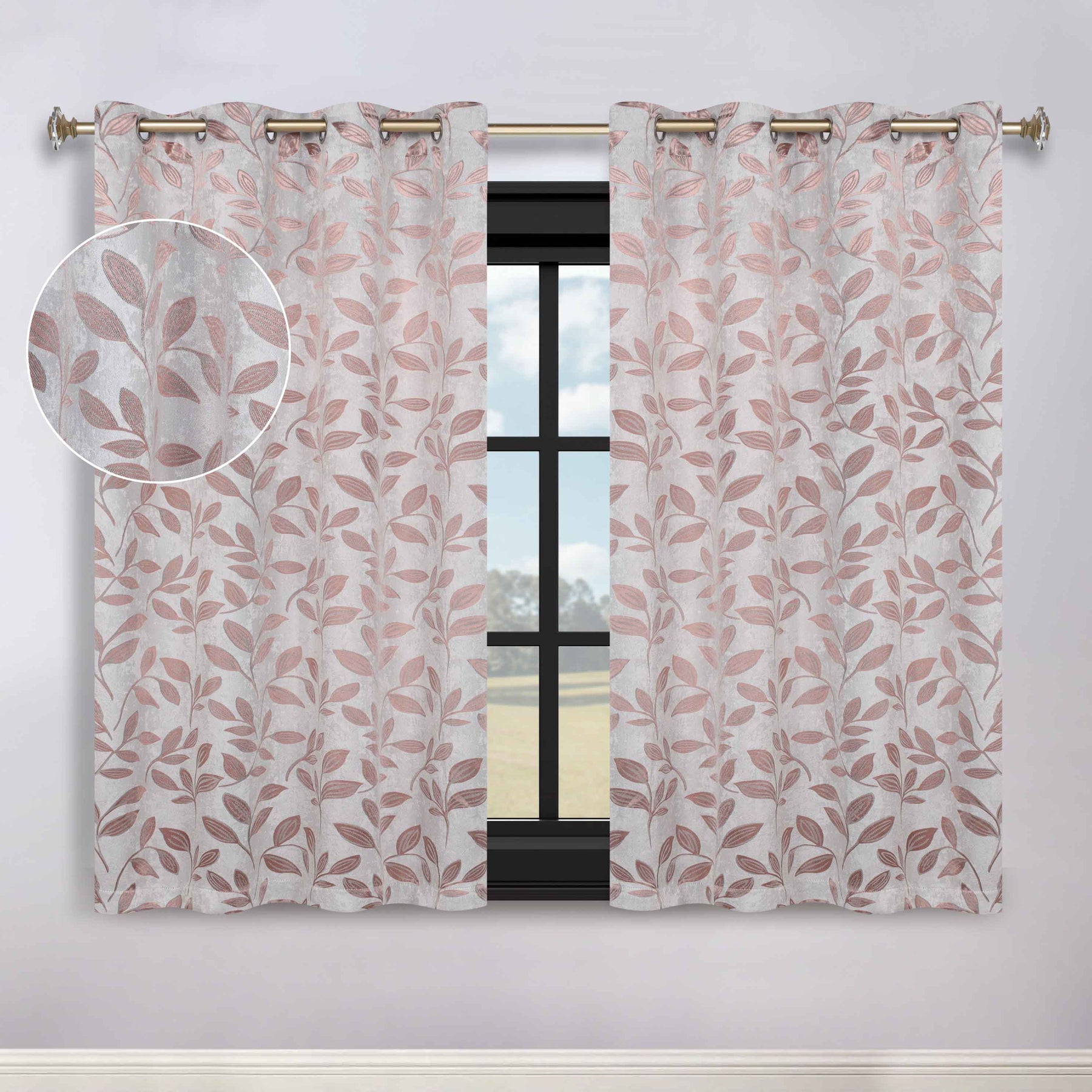 Leaves Room Darkening Washable Blackout Curtain Panels, Set of 2 - Champagne