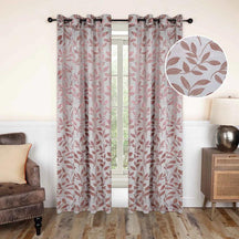 Leaves Machine Washable Room Darkening Blackout Curtains, Set of 2 - Champagne