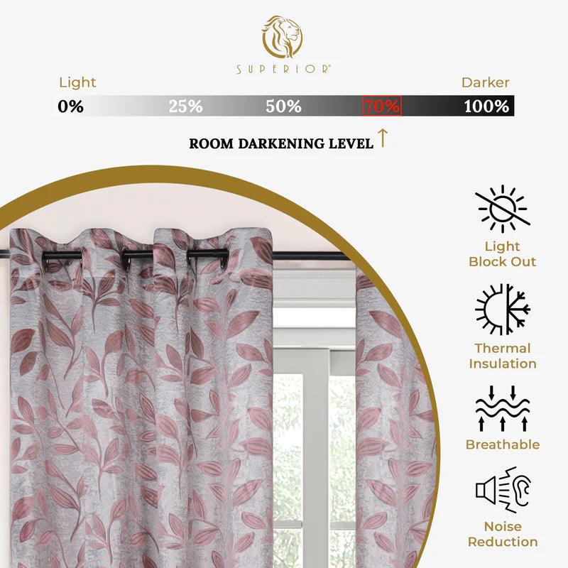 Leaves Machine Washable Room Darkening Blackout Curtains, Set of 2 - Champagne