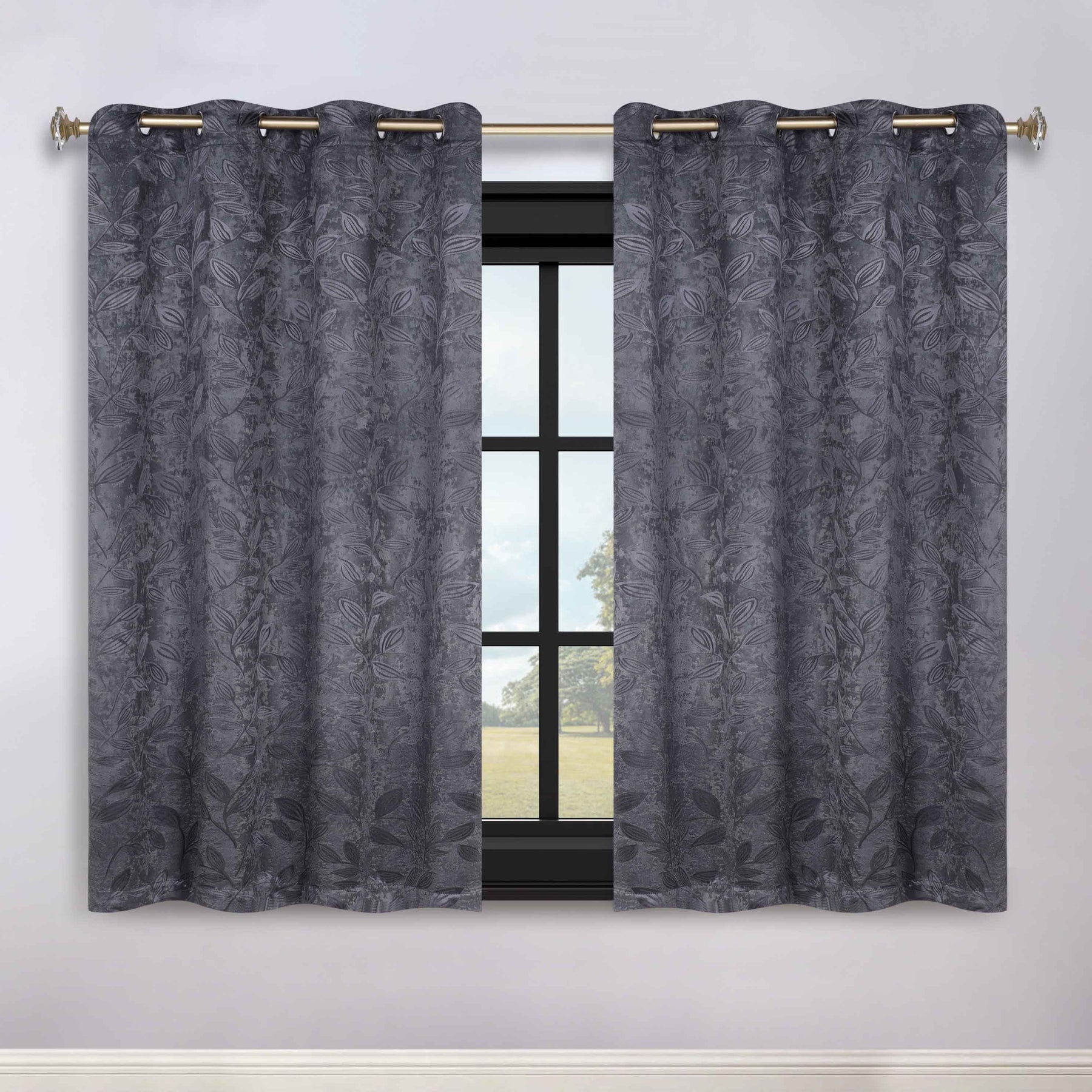 Leaves Room Darkening Grommet Blackout Curtain Panels, Set of 2 - Charcoal