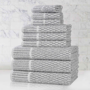 Juno Cotton Blend Textured Checkered Ribbed Border 9 Piece Towel Set