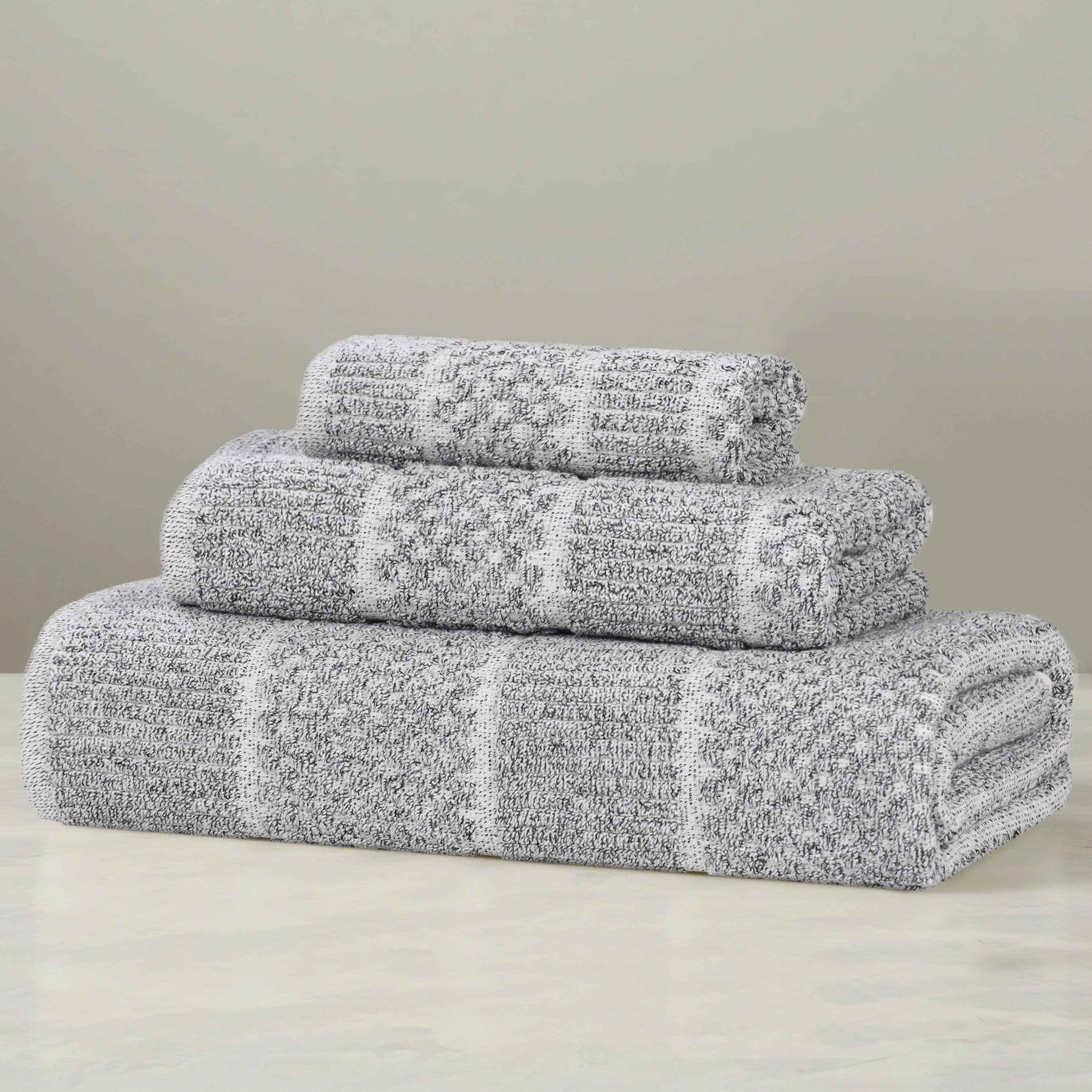 Naples Cotton Blend Textured Checkered and Ribbed 3 Piece Towel Set