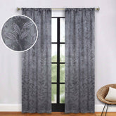 Leaves Room Darkening Grommet Rod Pocket Curtain Panels, Set of 2 - Charcoal