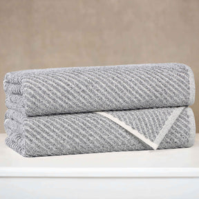 Amelia Cotton Blend Textured Diagonal Ribbed Bath Towels, Set of 2