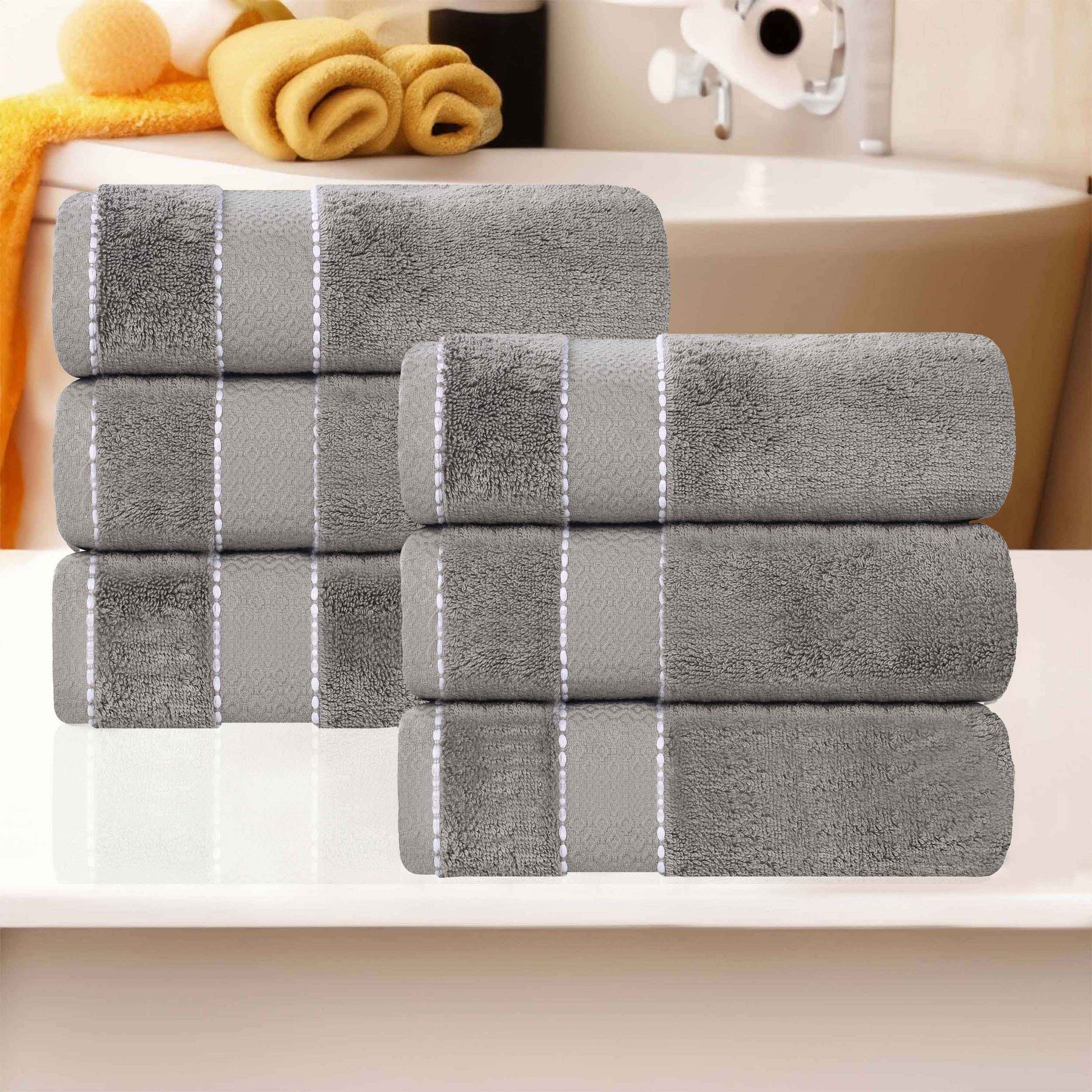 Niles Egyptian Giza Cotton Plush Thick Absorbent Hand Towel Set of 6 - Charcoal