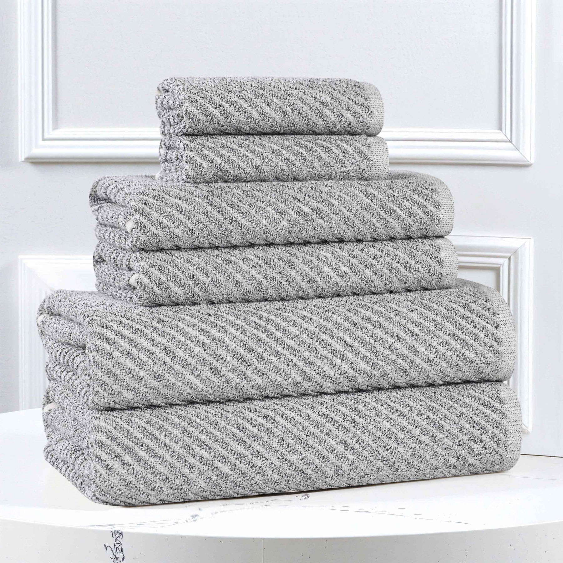 Amelia Cotton Blend Textured Diagonal Ribbed 6 Piece Towel Set