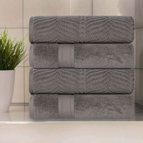 Chevron Zero Twist Solid and Jacquard Soft Cotton Hand Towel Set of 6